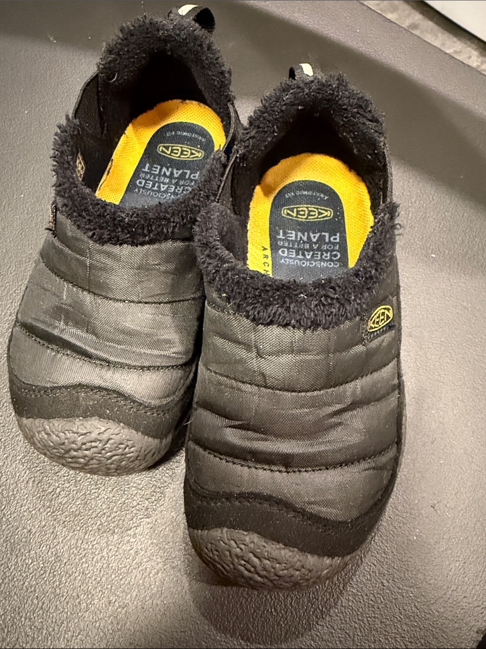 Keen Black Quilted Slip-On Fuzzy-Trim Shoes